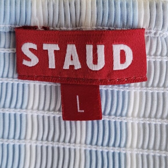 Staud Kai Striped Cotton Halter Top L Cropped Smocked V-Neck Sleeveless NWOT - Picture 9 of 14